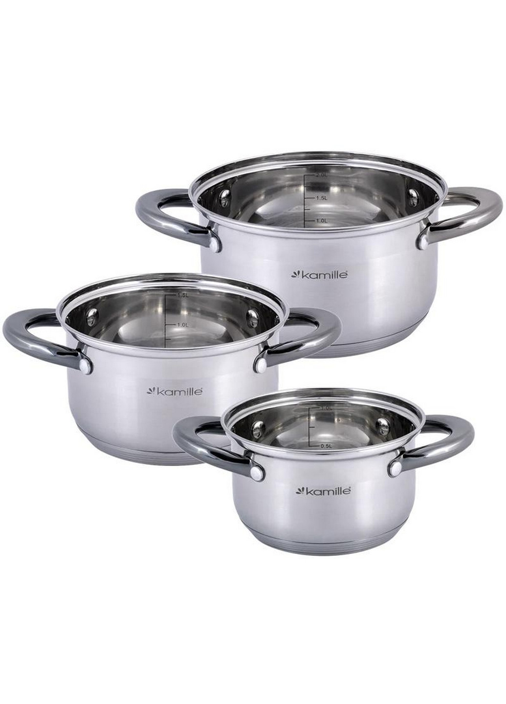 Набір 3 каструлі Groningen з нержавіючої сталі з 5-шаровим індукційним дном Ø14х9 см, Ø16х10 см, Ø18х11 см Kamille (267150072)