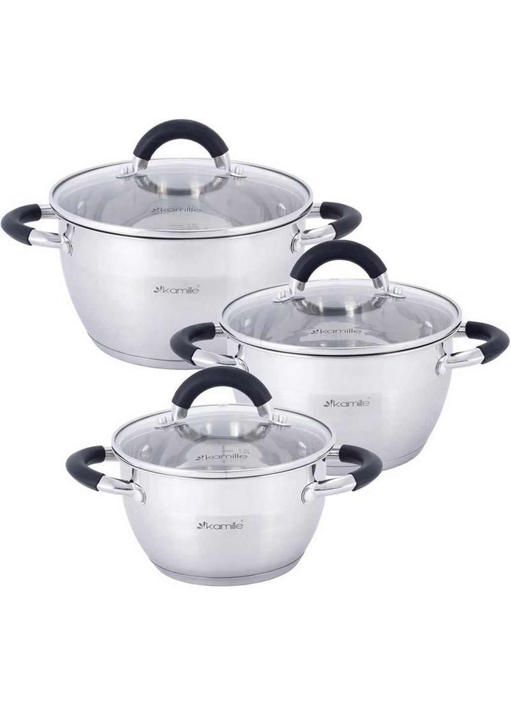 Набор 3 кастрюли Marsaili с силиконовыми ручками Ø16х10 см, Ø18х11 см, Ø20х11,5 см Kamille (267150086)
