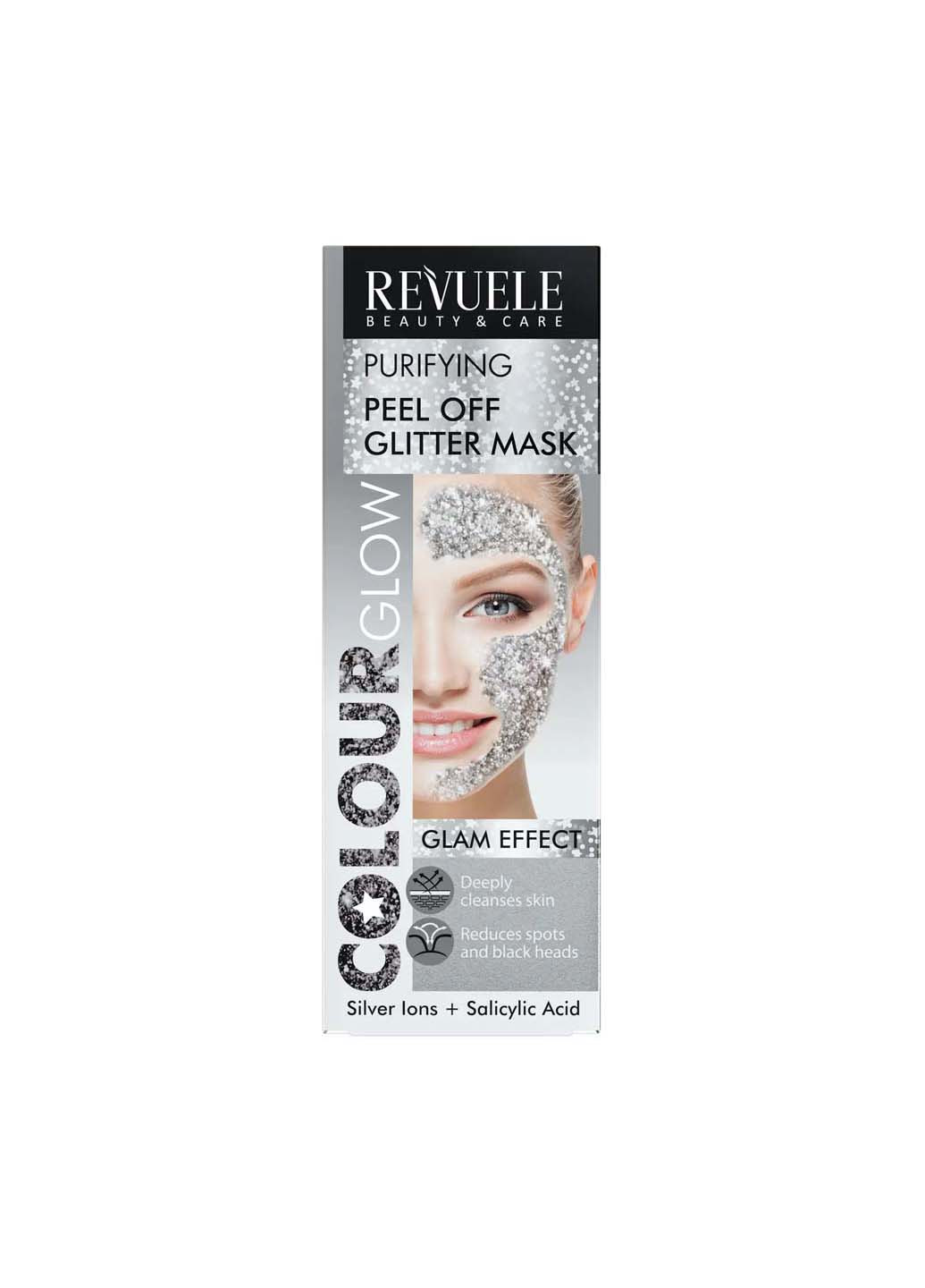 Серебристая очищающая блестящая маска-пленка для лица Color Glow 80 мл REVUELE (267157495)
