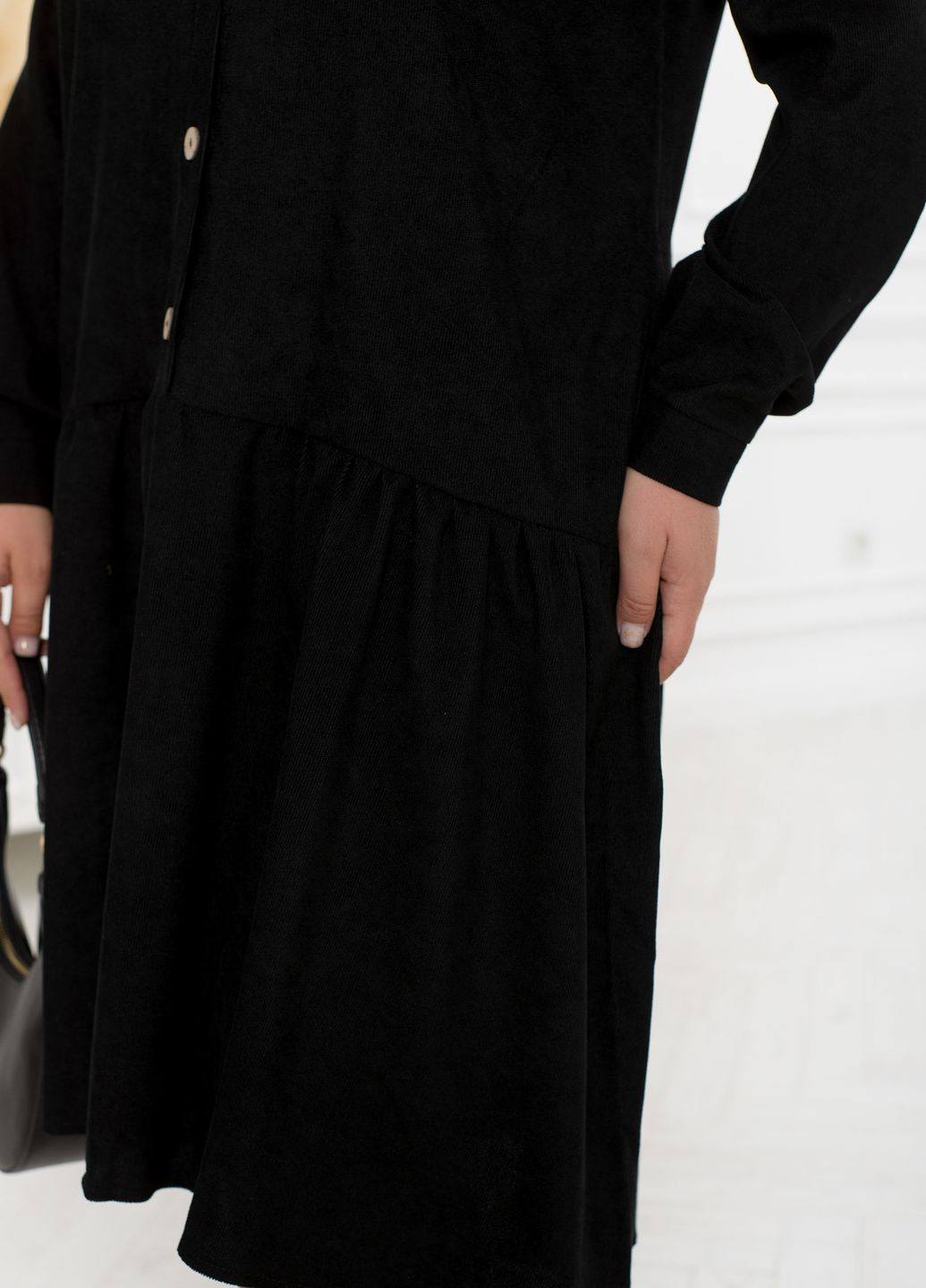 Черное кэжуал, праздничный, деловое, вечернее вельветовое платье а-силуэт No Brand однотонное