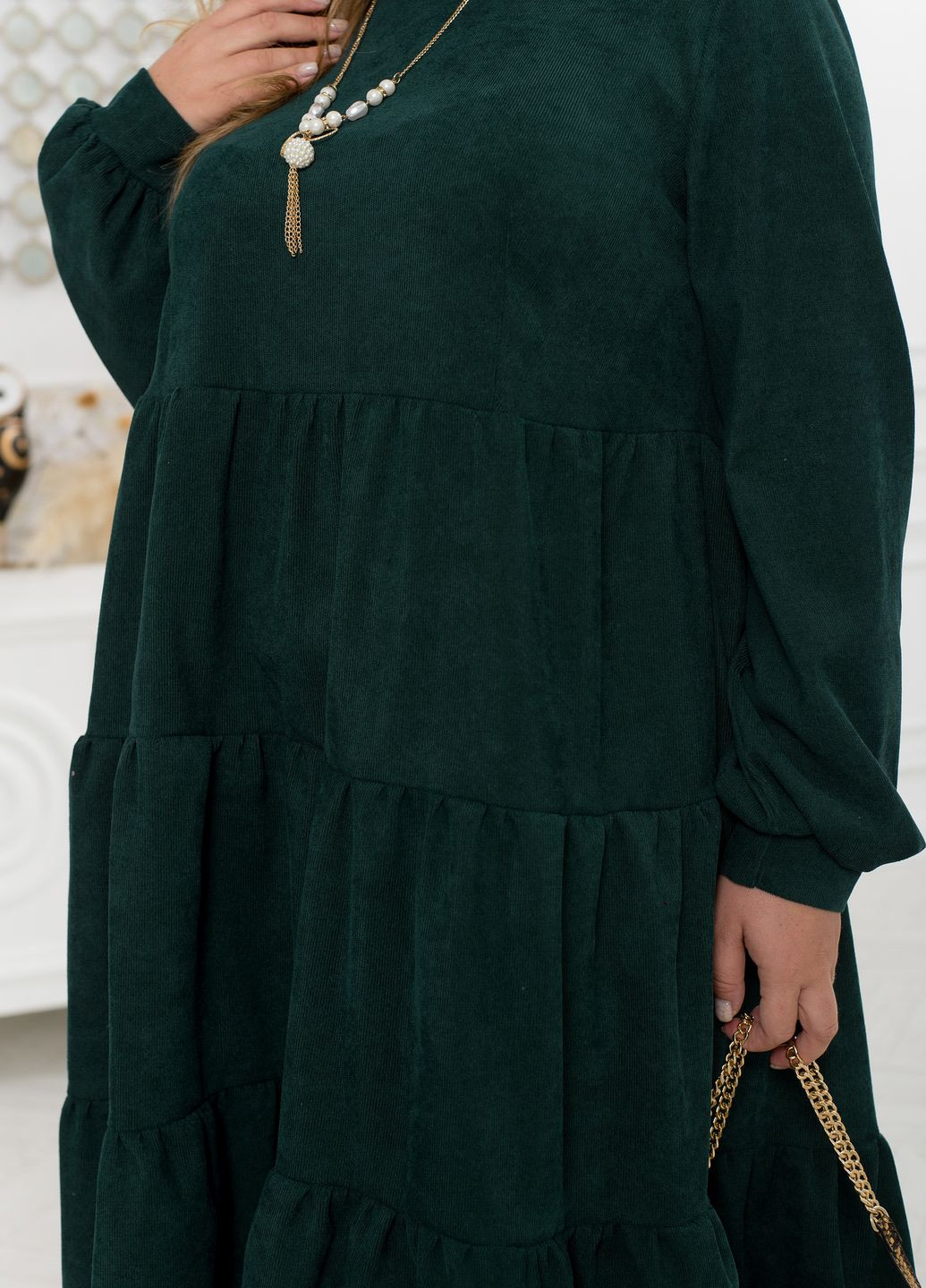 Зеленое кэжуал вельветовое платье а-силуэт No Brand однотонное