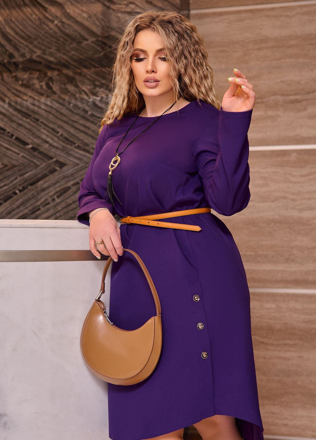 Фиолетовое кэжуал платье а-силуэт No Brand однотонное
