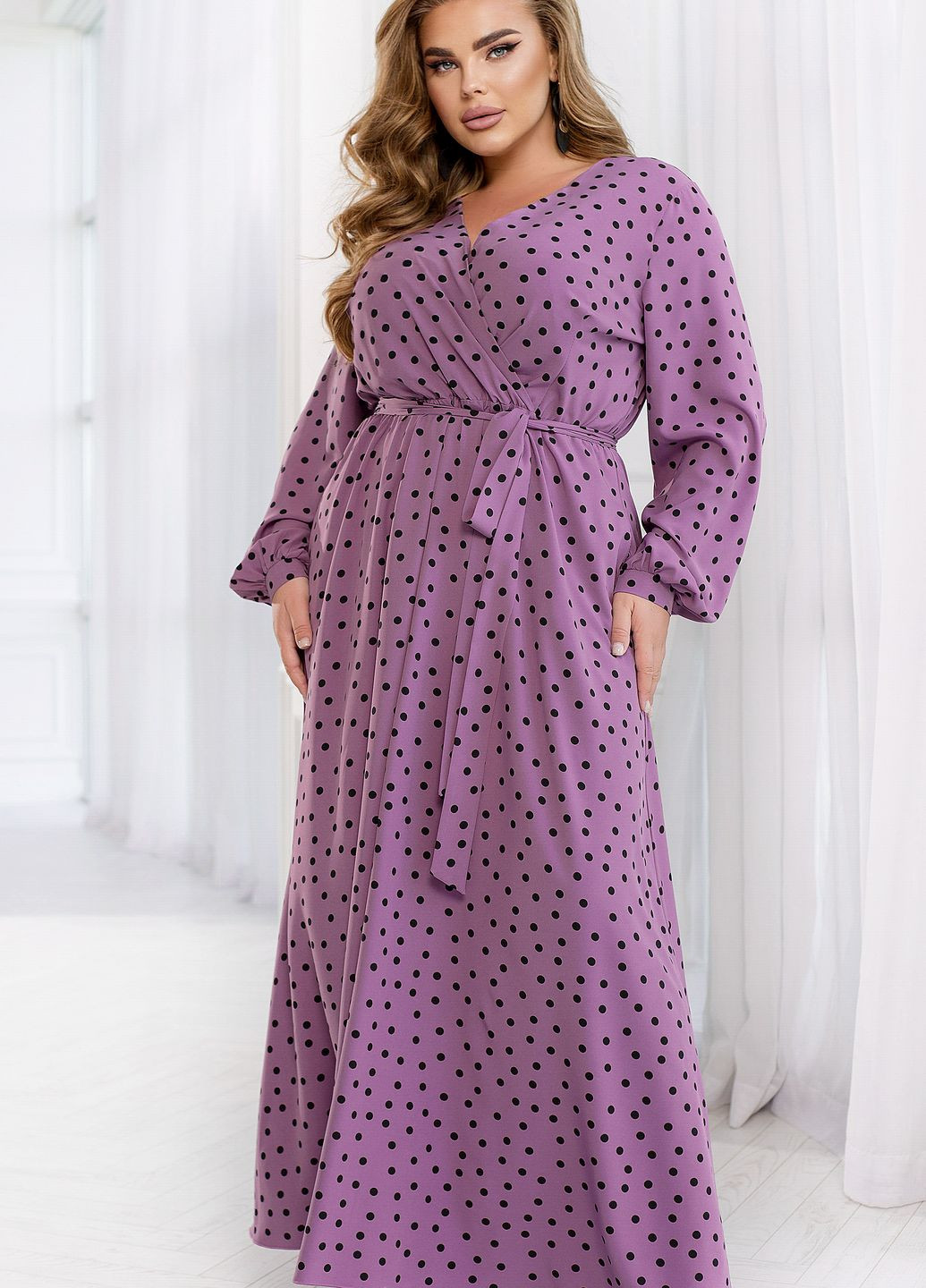 Фиолетовое вечернее вечернее платье в горошек колокол No Brand в горошек