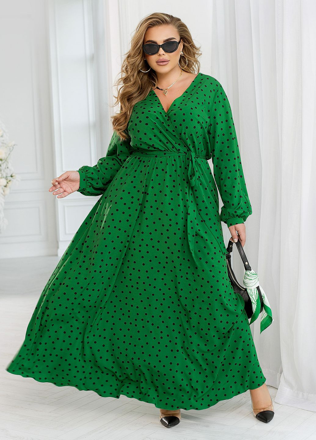 Зеленое вечернее вечернее платье в горошек колокол No Brand в горошек