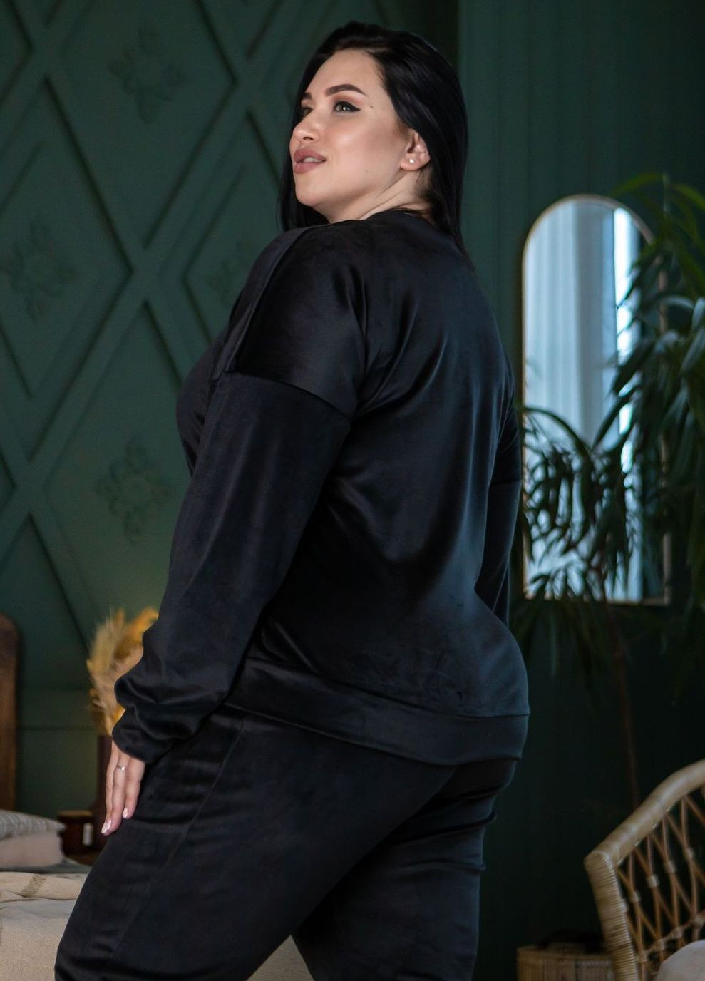 Черная всесезон пижама теплая брючная с кофтой велюр пч1500 черный MiaNaGreen