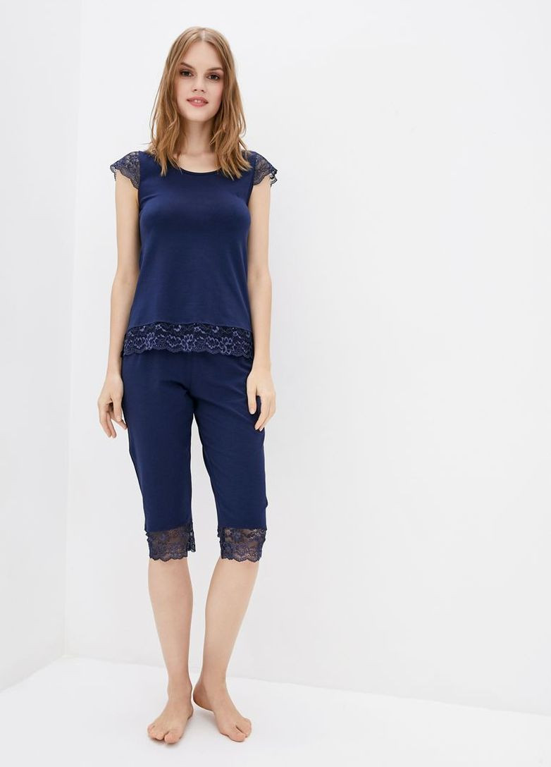Синя всесезон піжама капрі та футболка п1113 синій MiaNaGreen