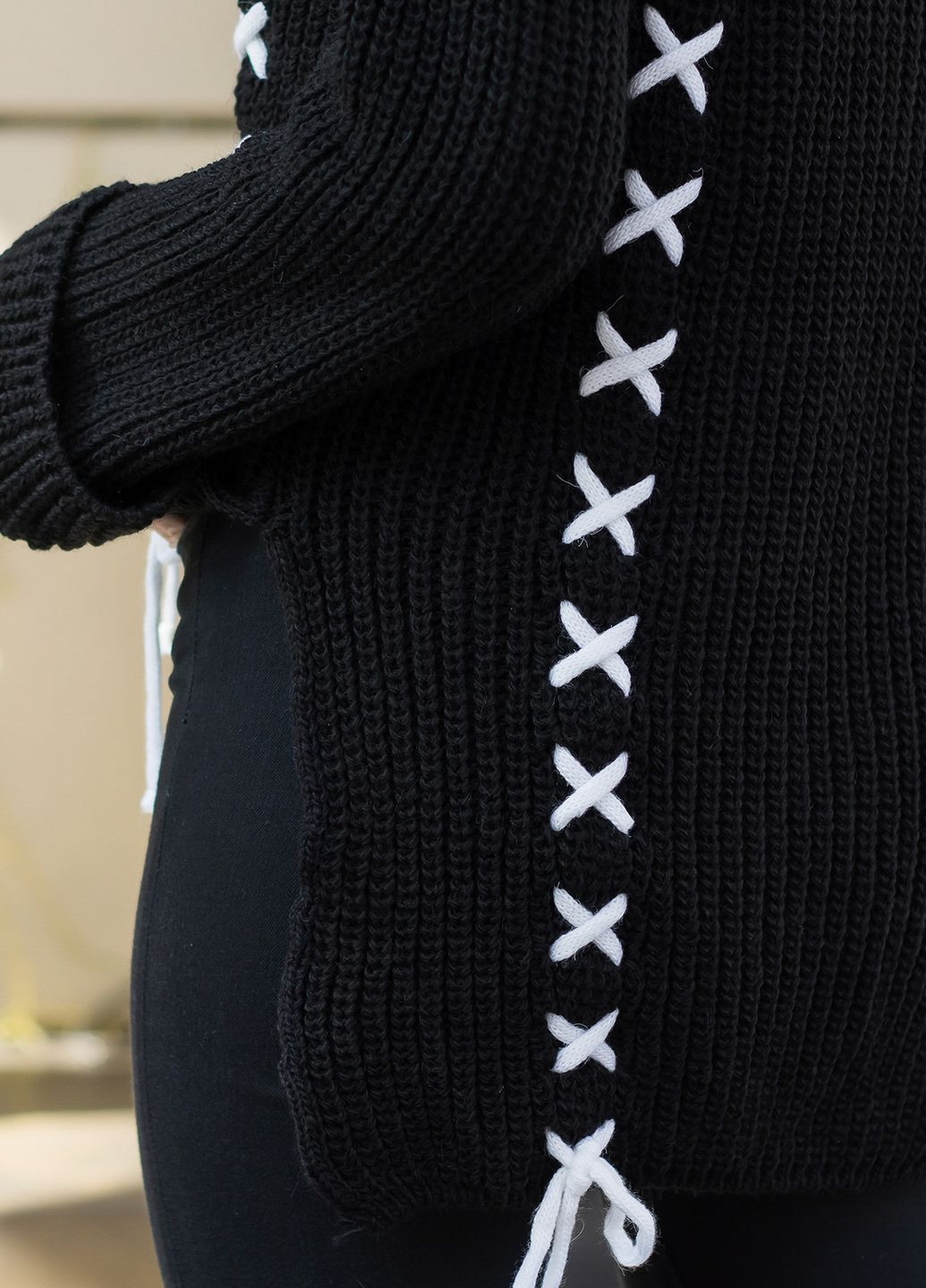 Черный зимний вязаный свитер No Brand