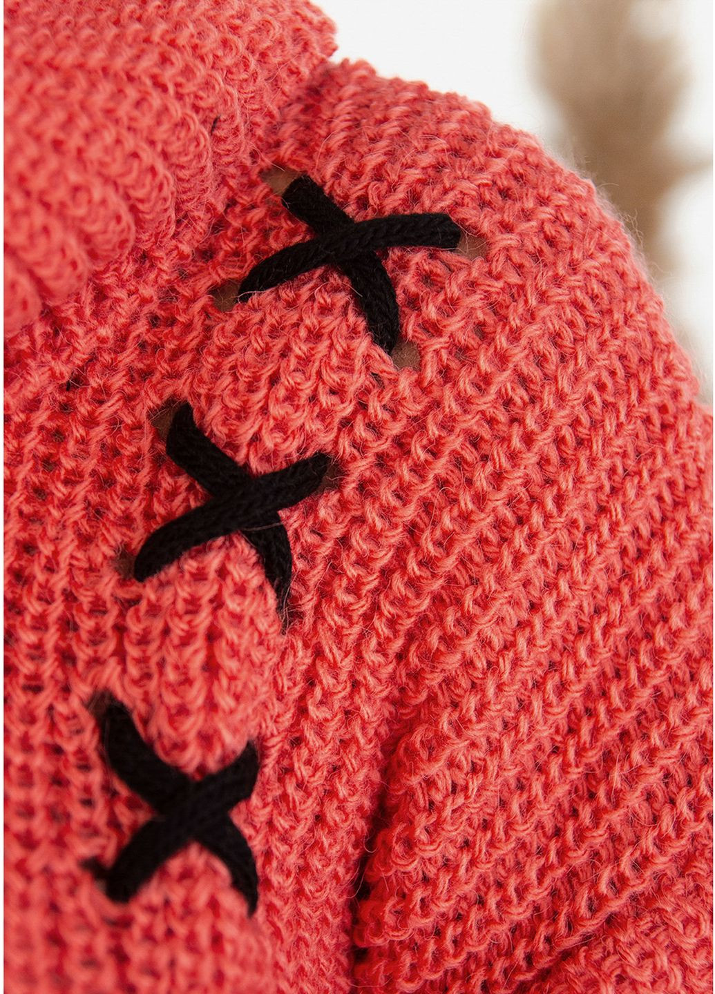 Красный зимний вязаный свитер No Brand