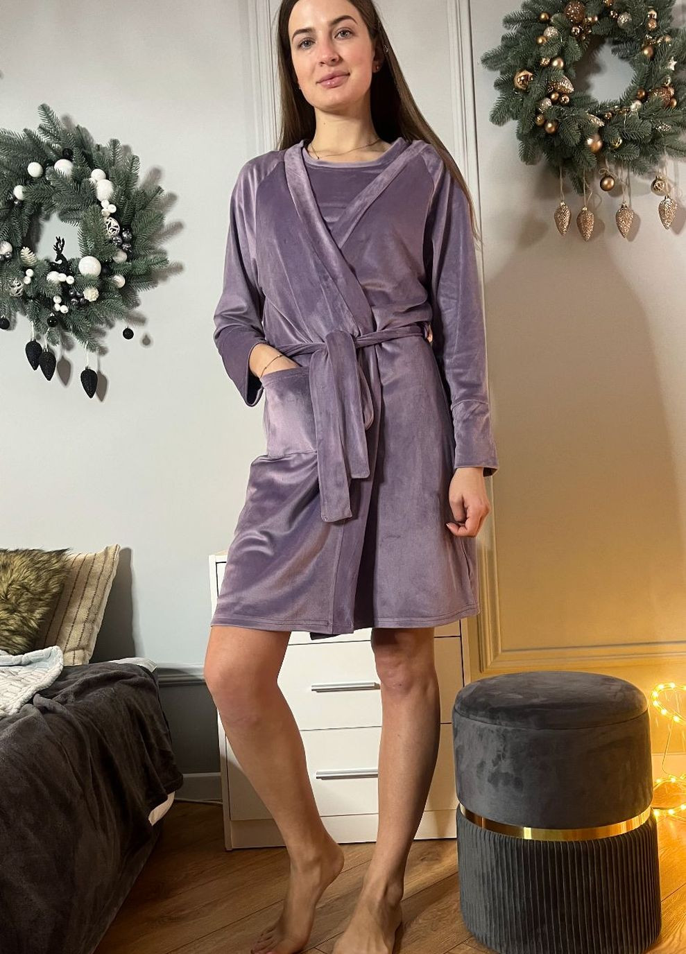 Комплект пижама с шортами и халат Кл1550ш Лавандовый MiaNaGreen (267315399)