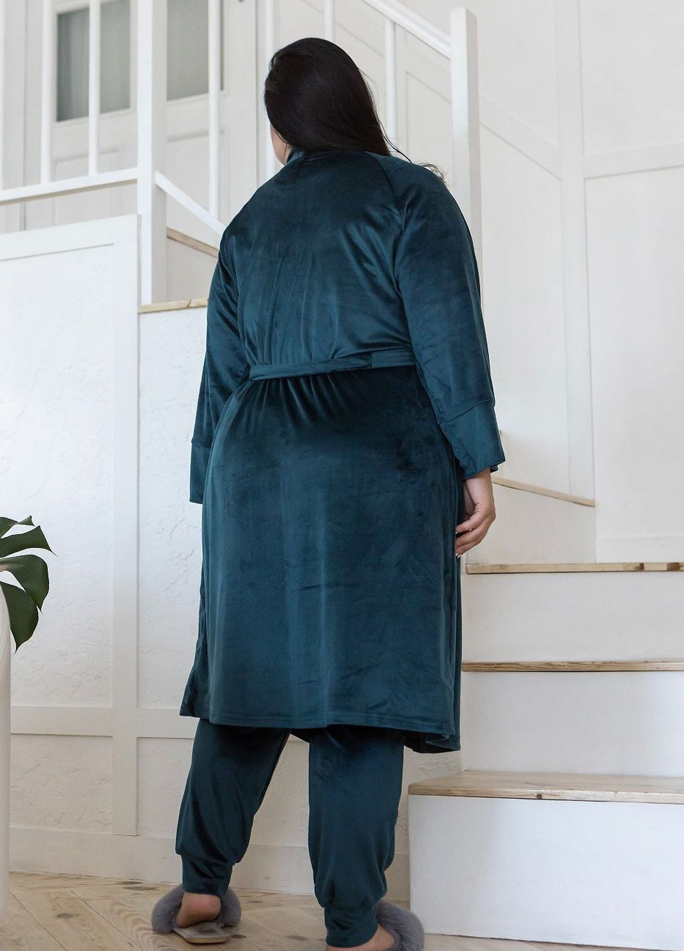 Комплект пижама велюровая с халатом Кб1580 Темно-зеленый MiaNaGreen (267315451)
