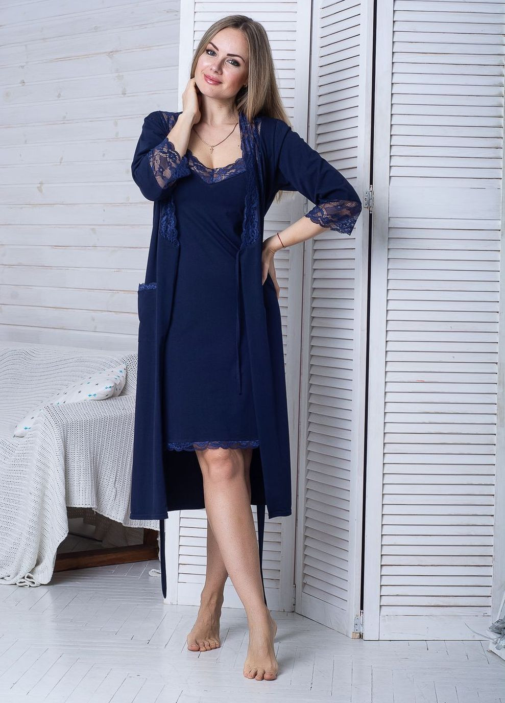 Комплект домашній халат и сорочка К1111н Синій MiaNaGreen (267315472)