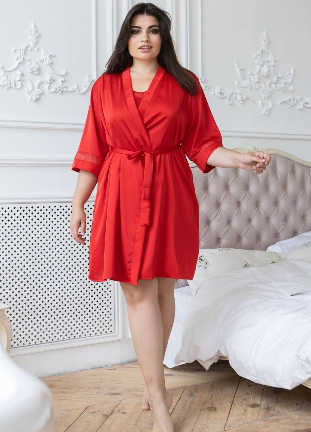 Комплект из шелка пижама с халатом Кк1090п Красный MiaNaGreen (267315468)