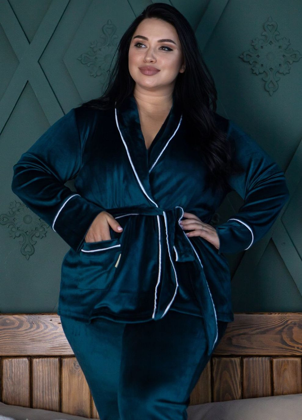 Комплект з кардіганом велюр Кб1424 Темно-зелений MiaNaGreen (267315383)