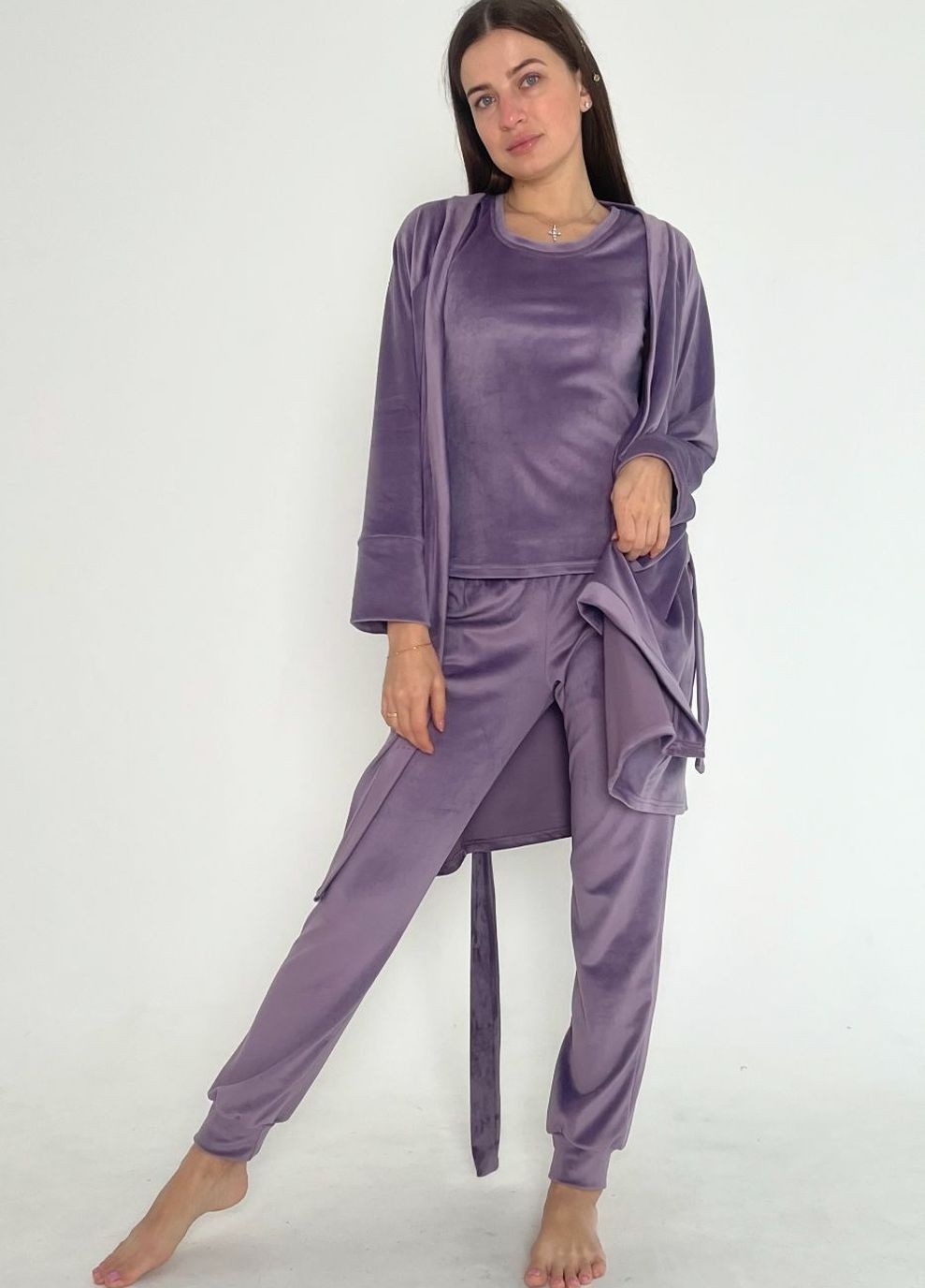 Комплект с брючной пижамой велюровый Кл1580 Лавандовый MiaNaGreen (267315421)