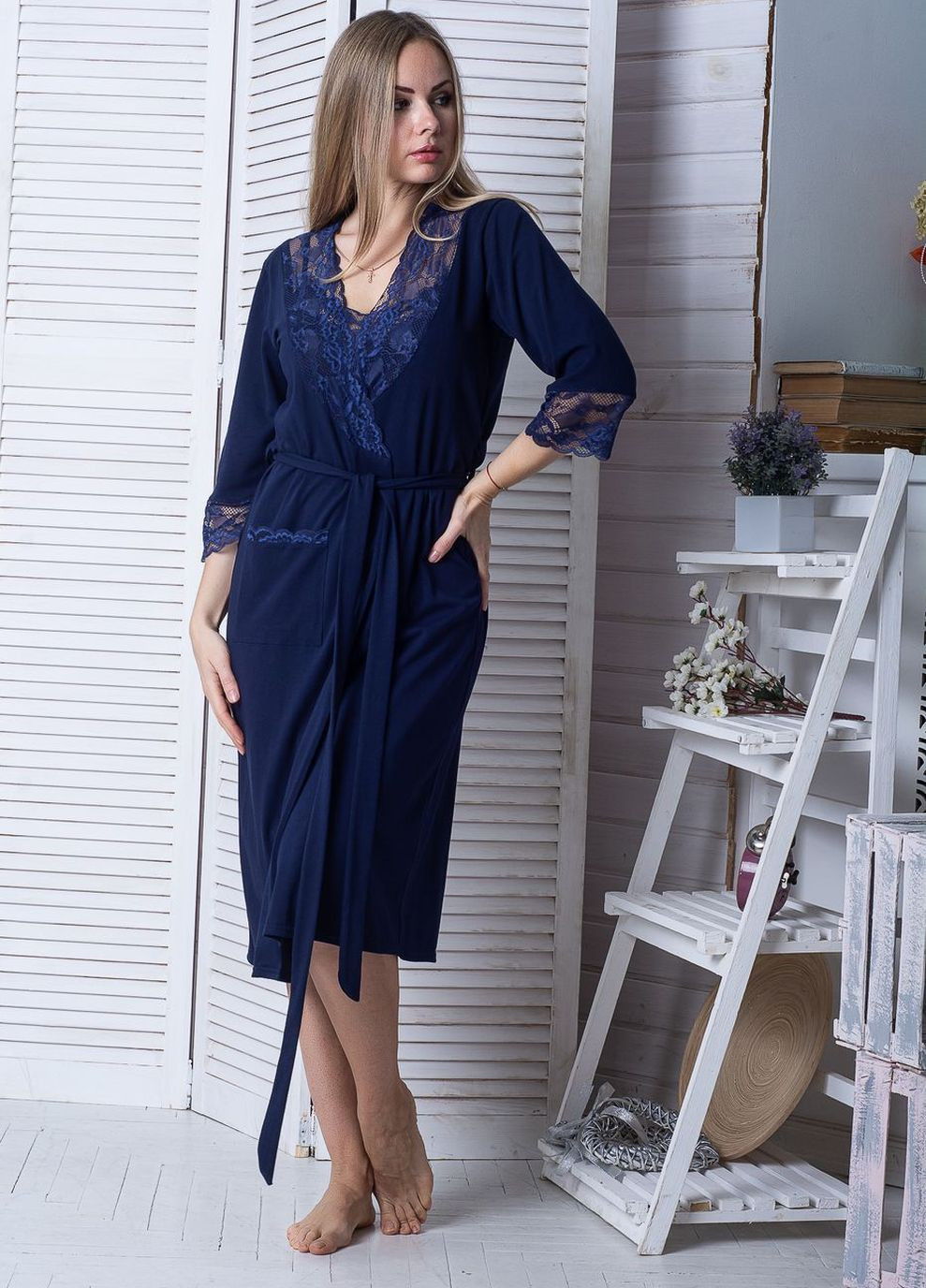 Халат домашний хлопковый Х1112 Синий MiaNaGreen (267507411)