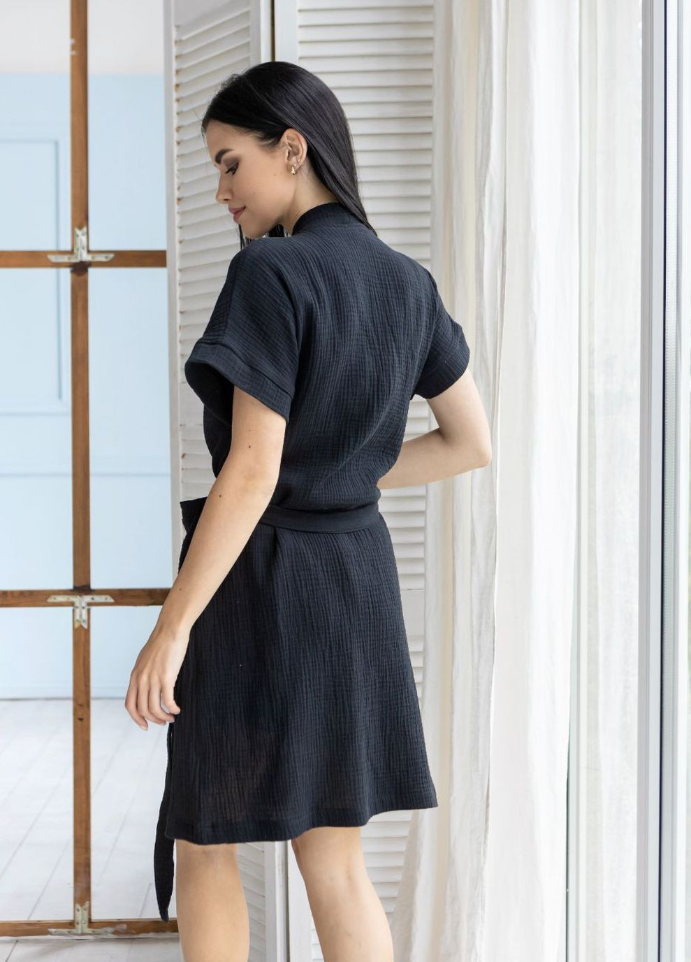 Жіночий натуральний халат Хч1806 Чорний MiaNaGreen (267507384)