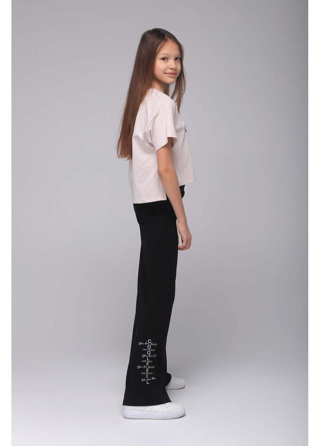 Черный демисезонный костюм для девочки футболка, штаны палаццо Viollen
