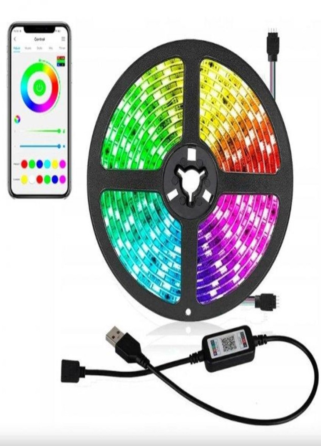 Светодиодная LED лента RGB 5050 с приложением Bluetooth комплект 5 метров водостойкая от USB No Brand (267579874)