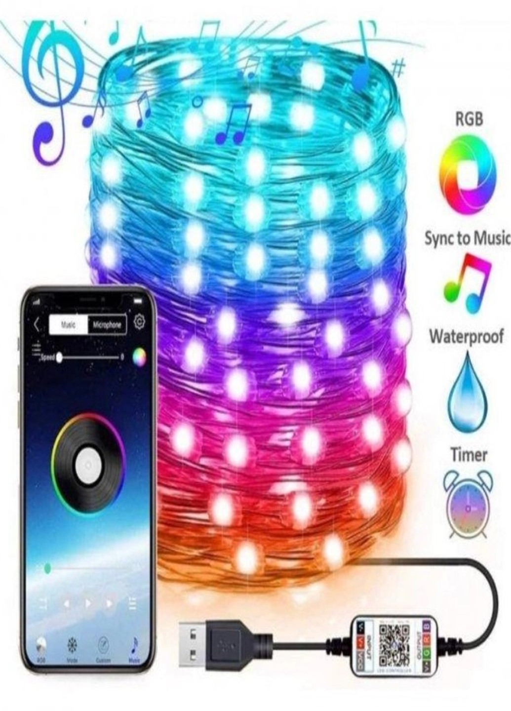 Светодиодная LED лента комплект 10 метров RGB 5050 с Bluetooth приложением водостойкая от USB No Brand (267499268)