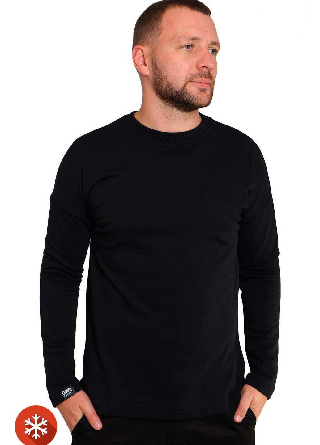 Утепленный свитшот Custom Wear - крой однотонный черный спортивный хлопок - (225121491)