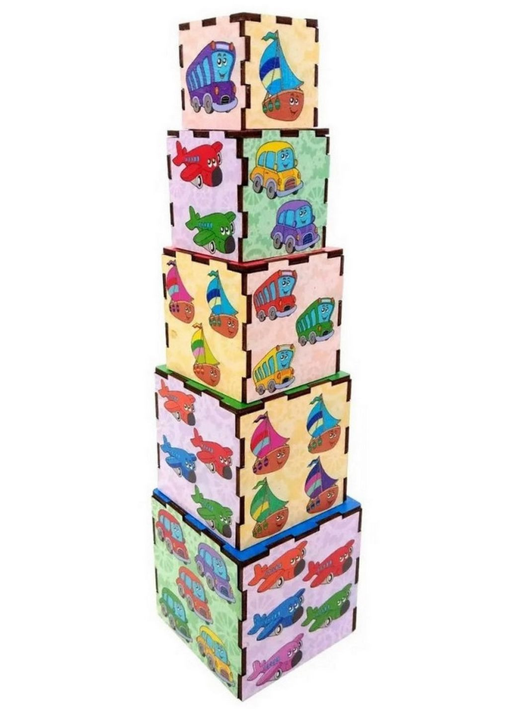 Деревянные кубики-пирамидка "Транспорт" (ПСД012) PSD012, 5 кубиков Ubumblebees (267497052)