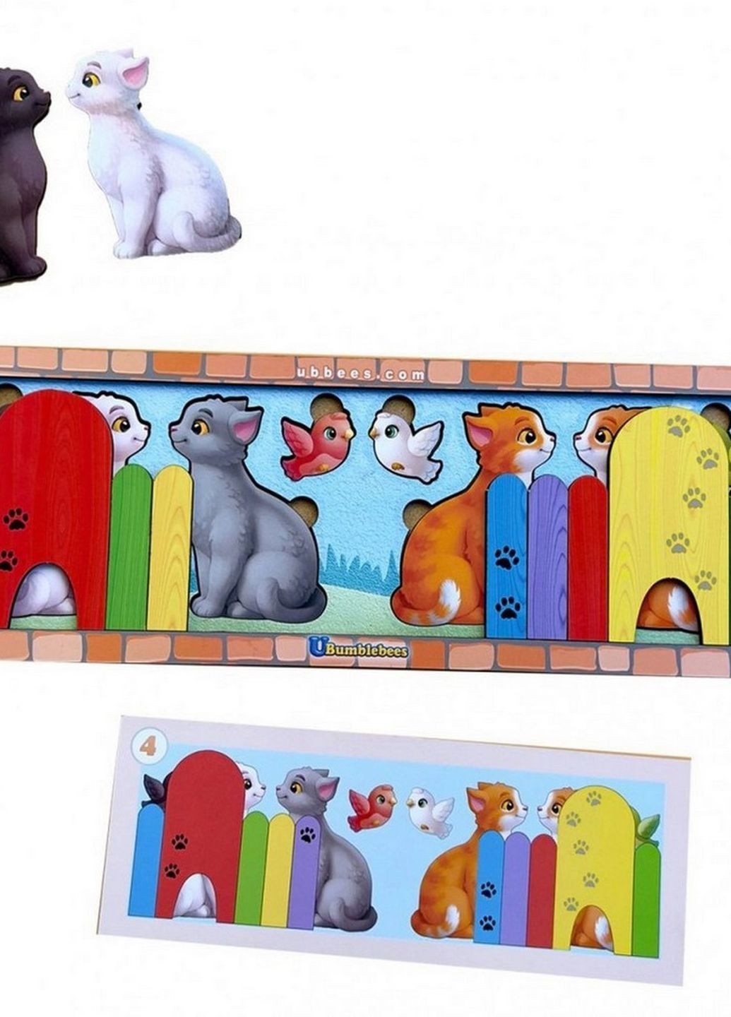 Деревянная игра с карточками "Котики за забором" (ПСФ150) PSF150, 51 деталь и 14 карт Ubumblebees (267497022)