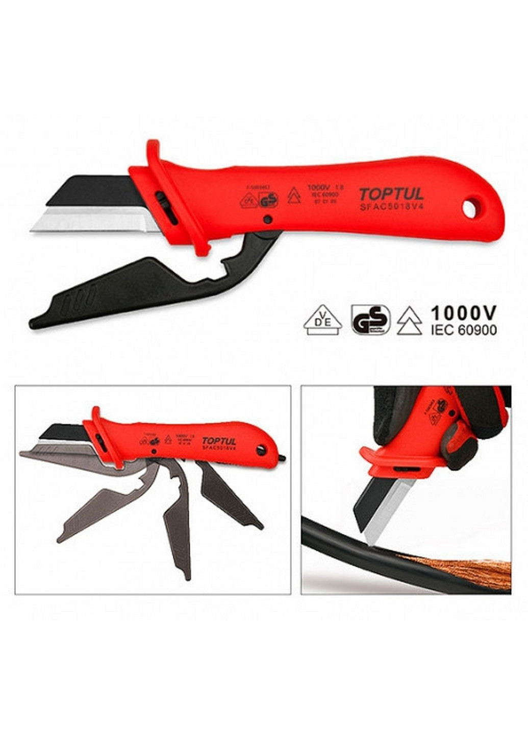 Нож для снятия изоляции с пяткой 1000V VDE TOPTUL (267660061)