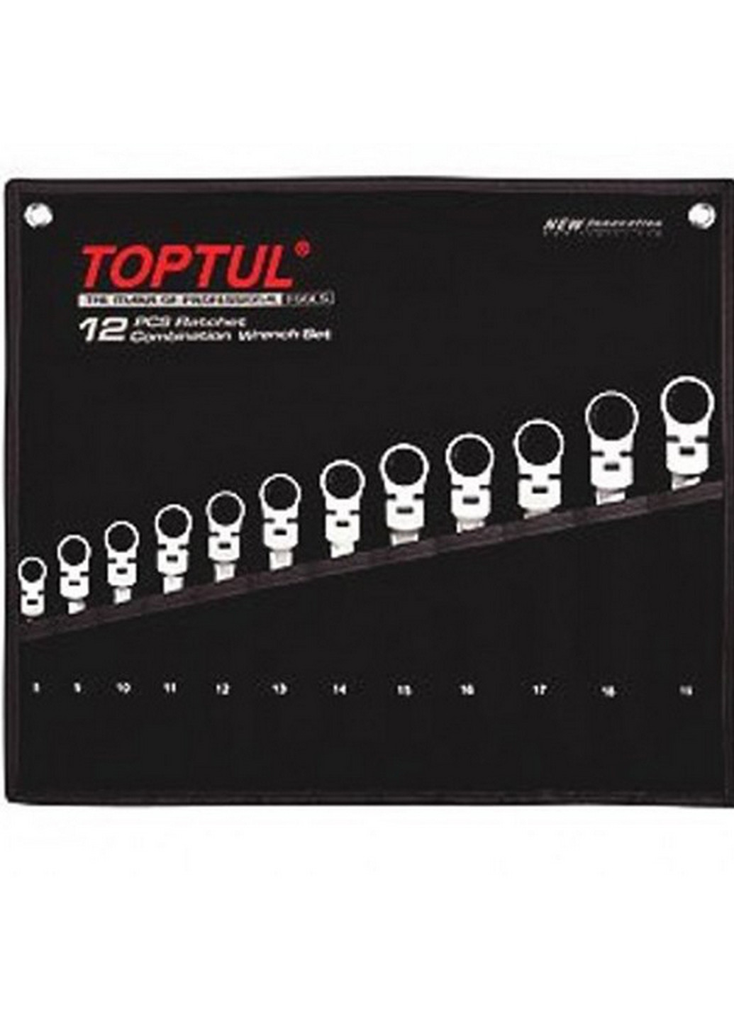 Комплект ключів з тріскачкою та шарніром комбінованих 12од. 8-19мм у чохлі TOPTUL (267656231)