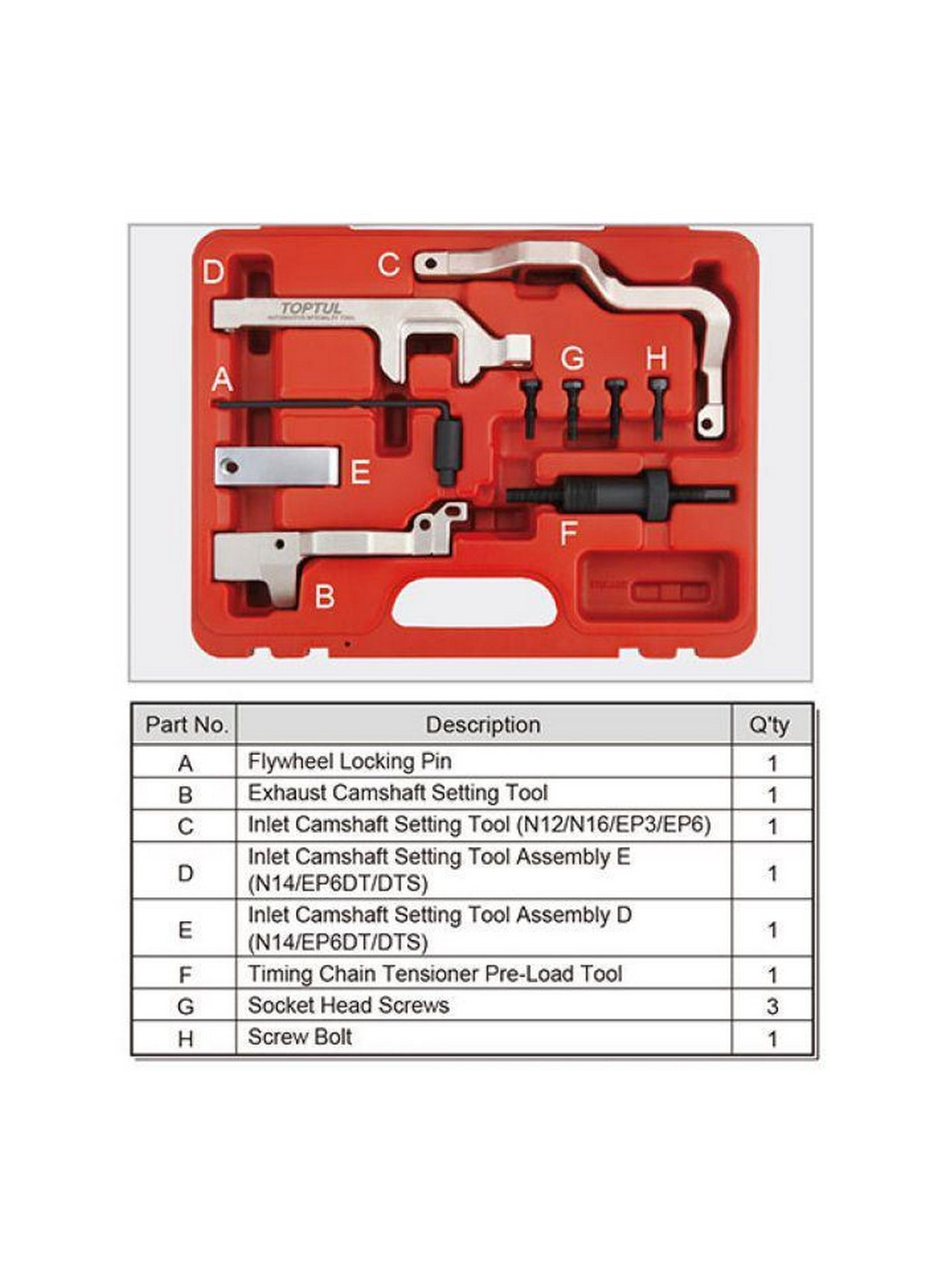 Комплект фиксаторов распредвала 10ед. (Mini, Citroën, Peugeot) TOPTUL (267654183)