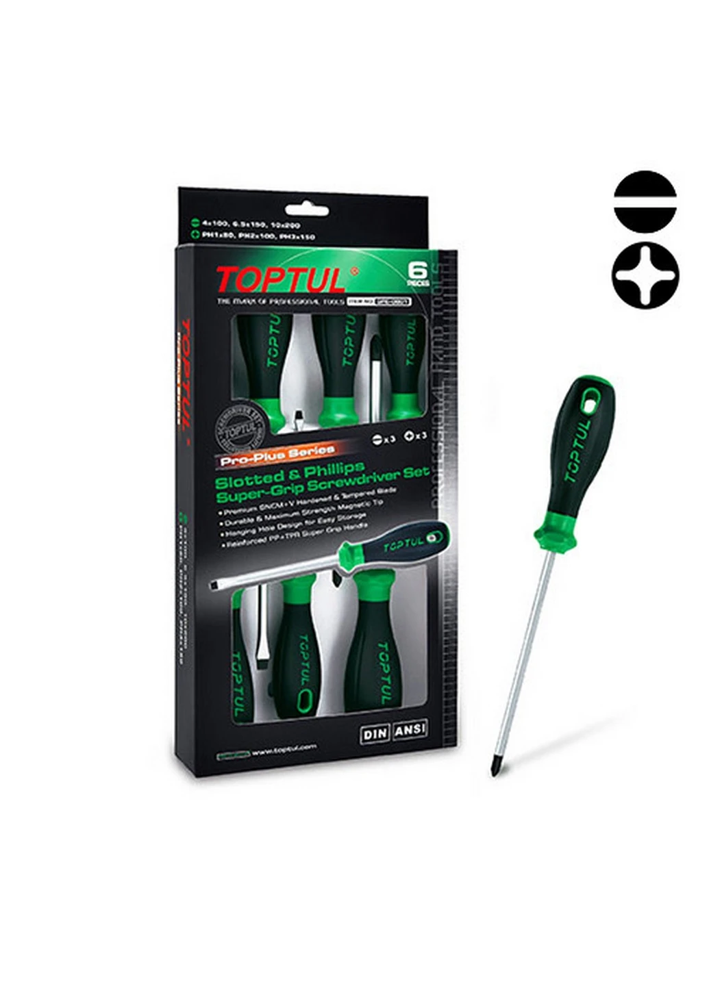 Комплект професійних викруток 6 од. PRO-PLUS SERIES TOPTUL (267657335)