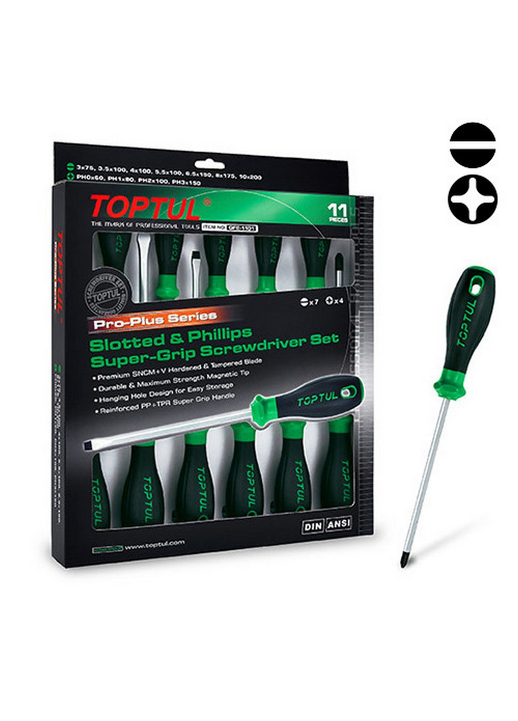 Комплект професійних викруток 11 од. PRO-PLUS SERIES TOPTUL (267656299)