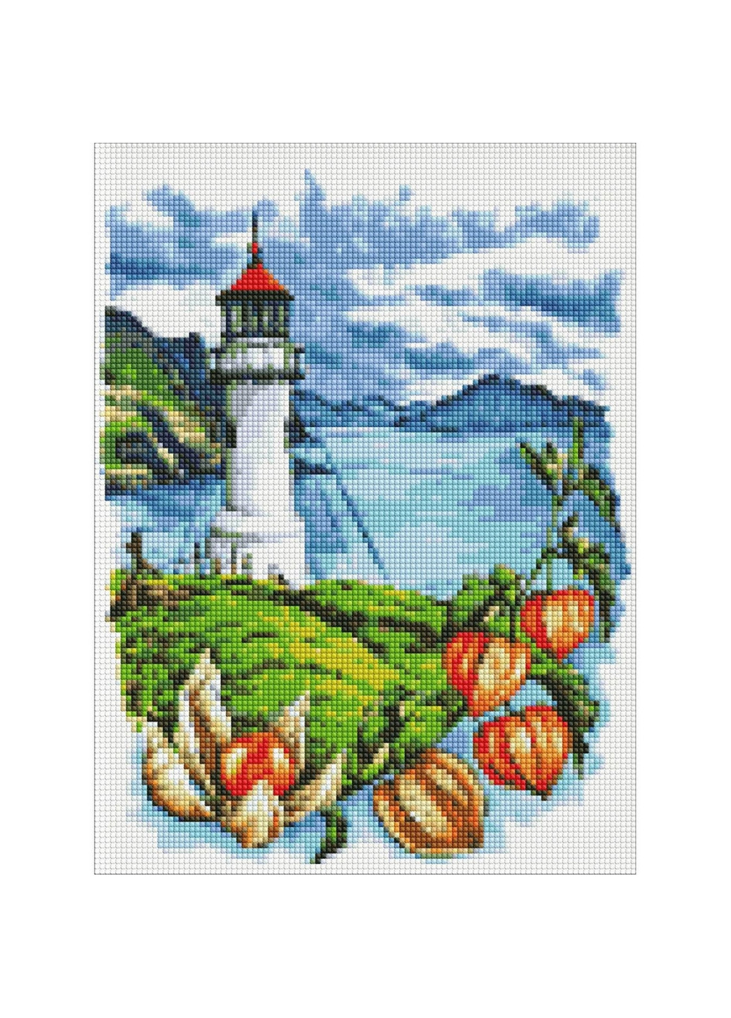 Алмазная мозаика "Маяк с физалисами" без подрамника 30х40 см Идейка (267658750)