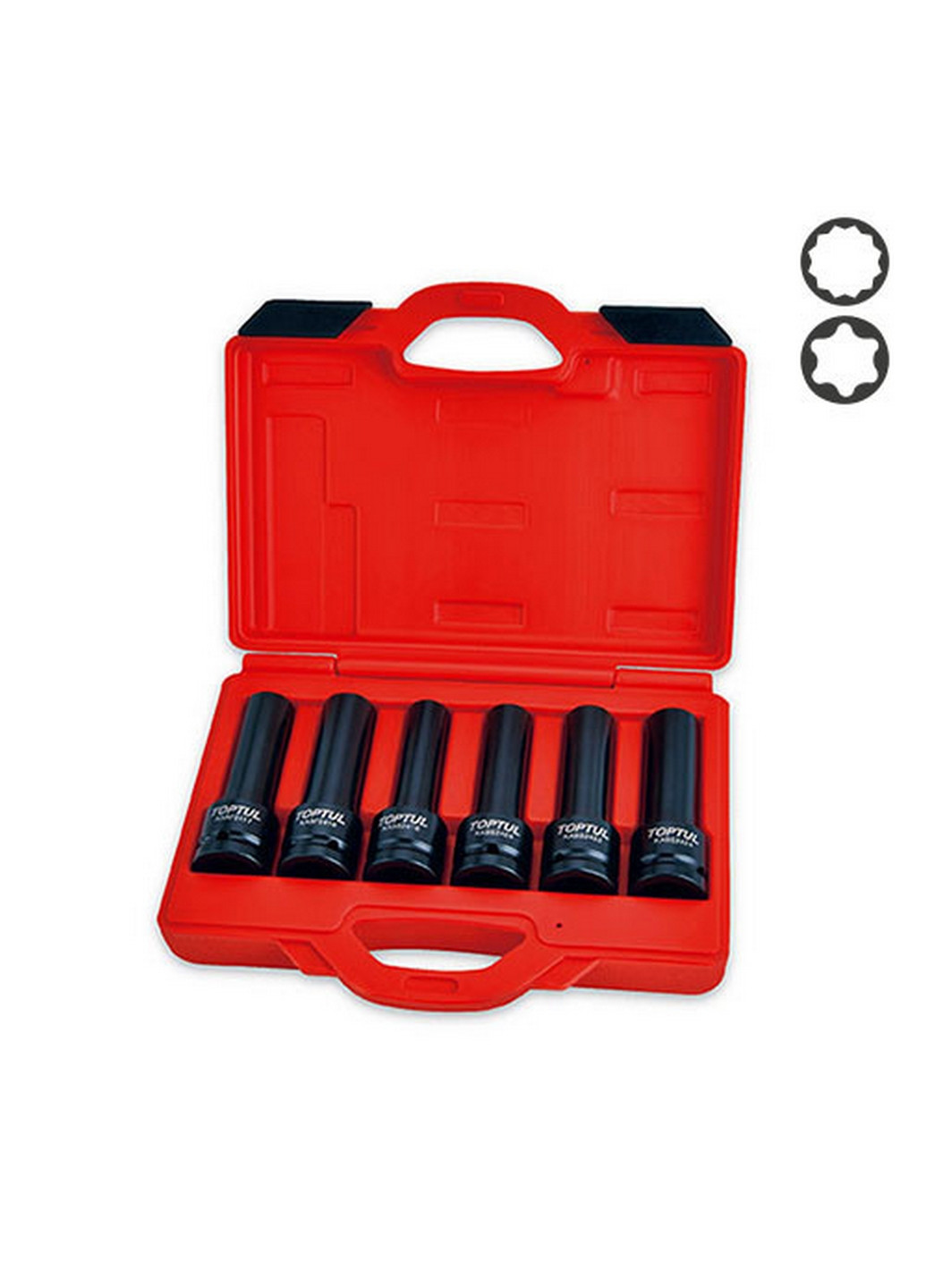 Комплект головок длинных ударных 3/4" E18, E20, E22, E24, 17мм, 19мм 6 ед. TOPTUL (267657353)