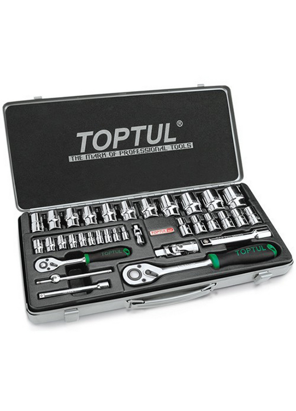 Комплект головок с трещоткой 1/4", 1/2" 34ед. TOPTUL (267655262)