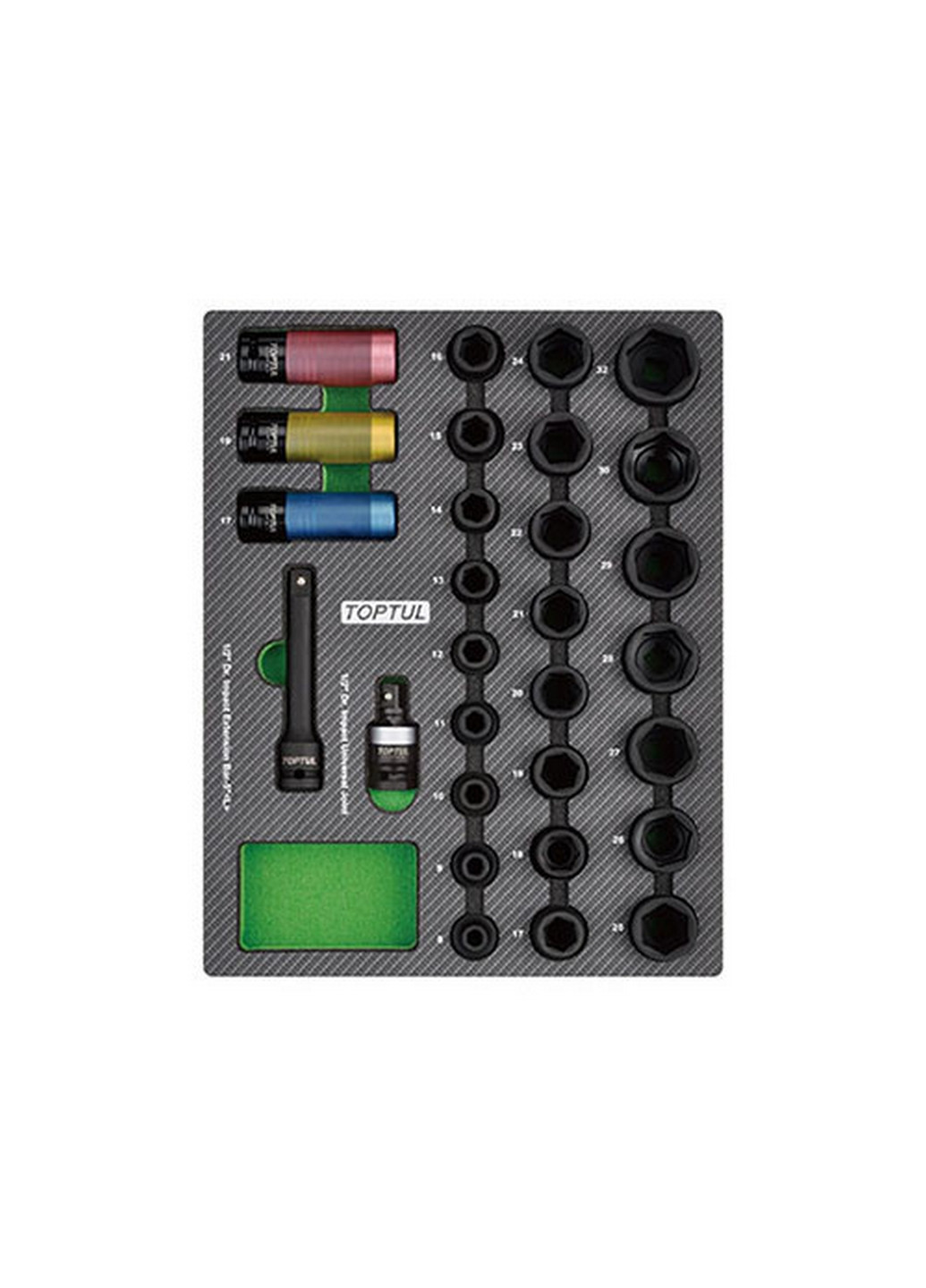 Комплект ударних головок 1/2" 8-32мм 29од. (у ложементі, тип В) TOPTUL (267657363)