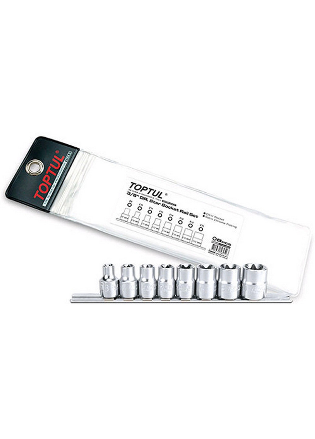 Комплект головок на планці 3/8" E8-E20 8од. TOPTUL (267659930)