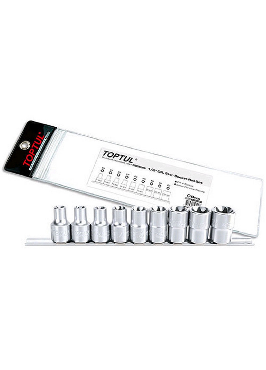 Комплект головок на планке 1/2" E10-E24 9ед. TOPTUL (267659255)