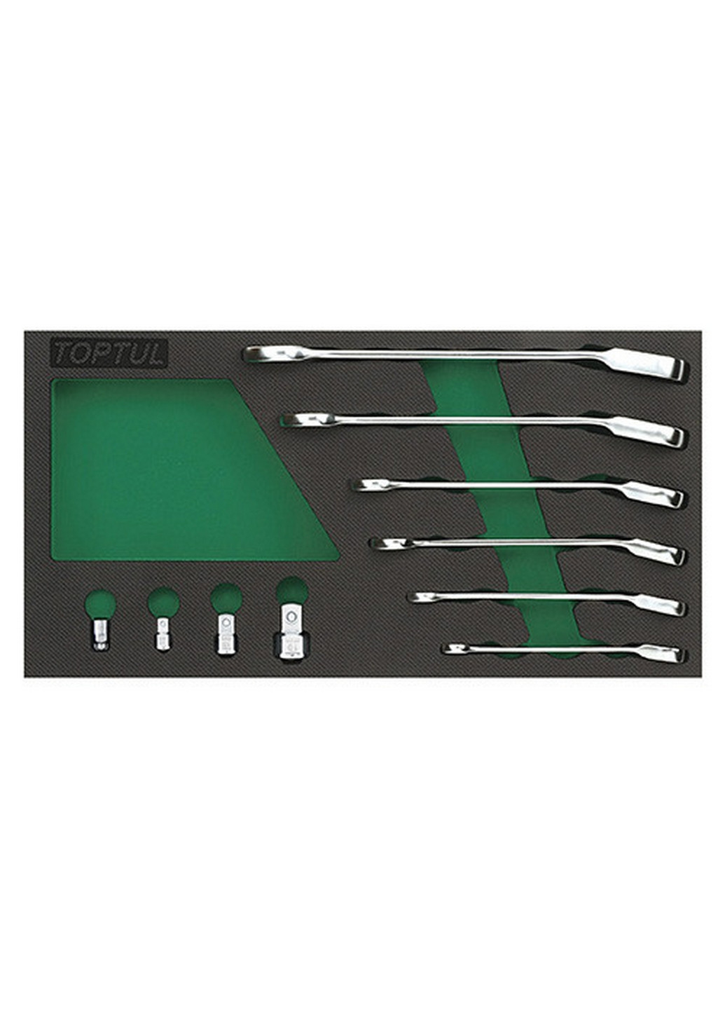 Комплект ключів тріскачкових комбінованих 8-19мм + перехідники 10од. (у ложементі, тип А) GVA1 TOPTUL (267654308)