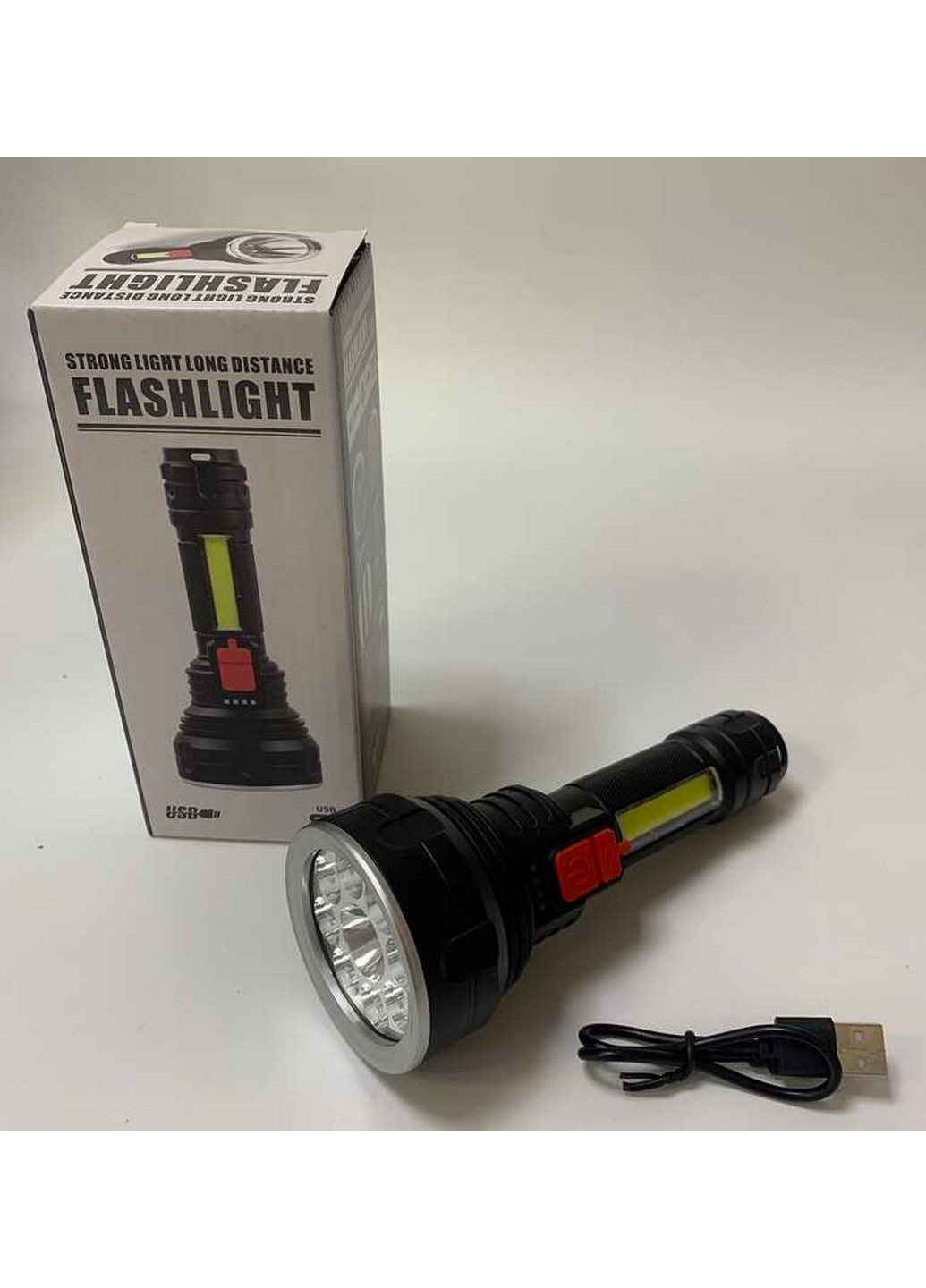 Светодиодный фонарь ручной аккумуляторный, 4 режима 6х6х16,5 см No Brand (267658799)