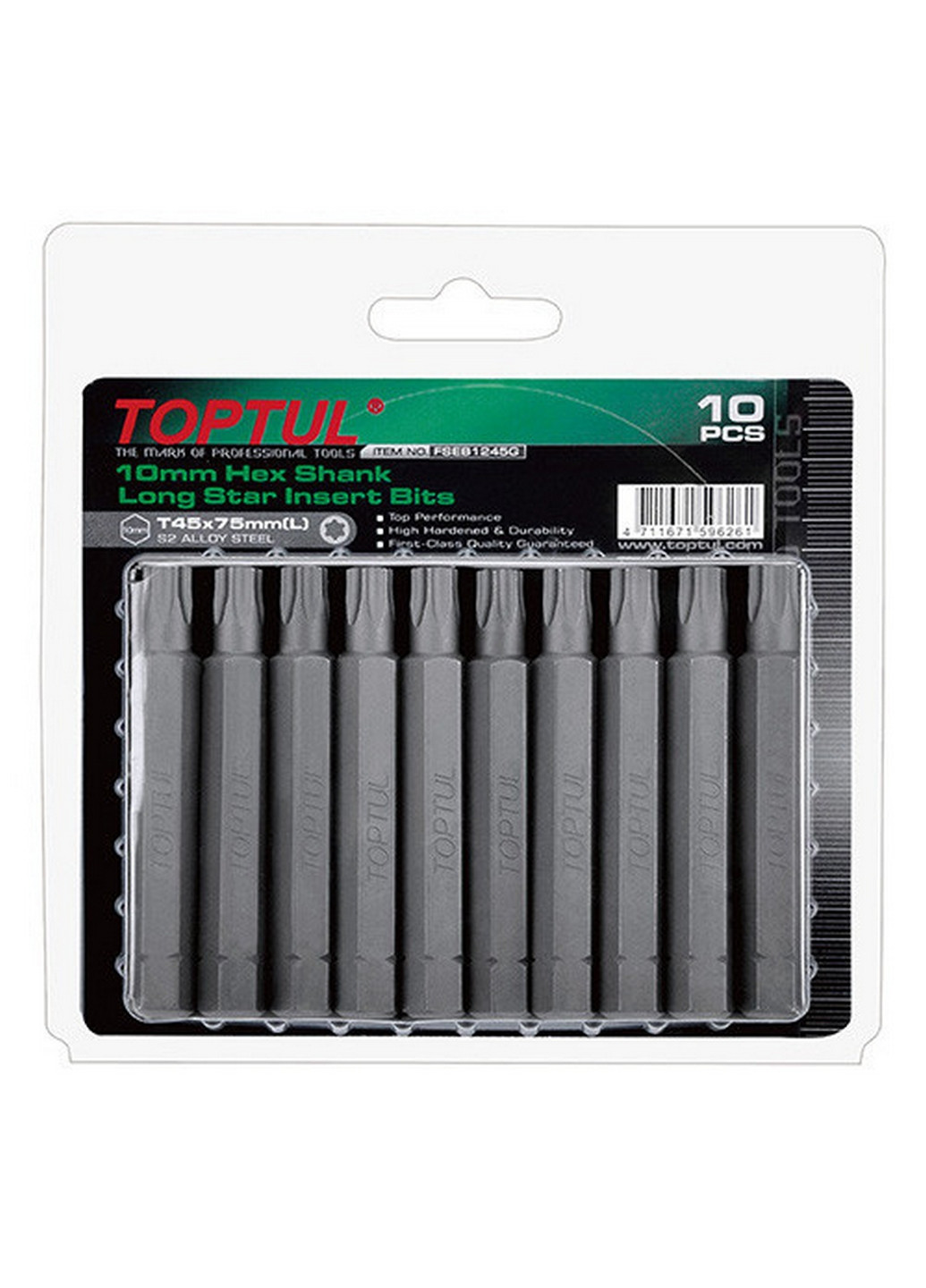 Комплект насадок отверточных 10мм L75мм T40 10ед. TOPTUL (267655308)