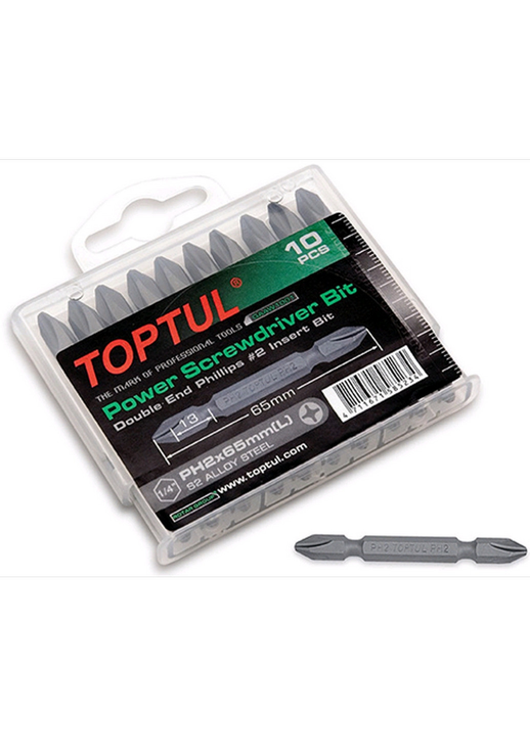 Комплект біт двосторонніх 1/4" PH2х65мм 10шт. TOPTUL (267654283)