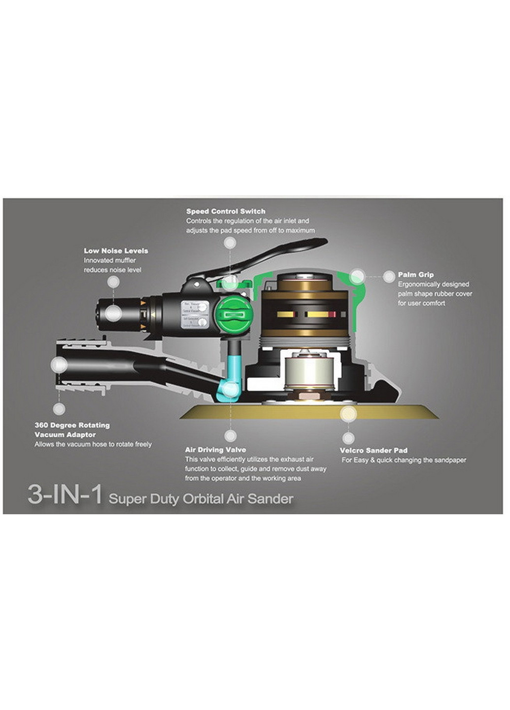 Пневмошліфмашинка орбітальна 6" 5мм TOPTUL (267658218)