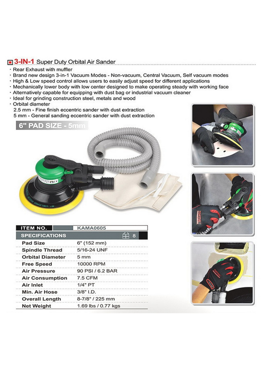 Пневмошліфмашинка орбітальна 6" 5мм TOPTUL (267658218)