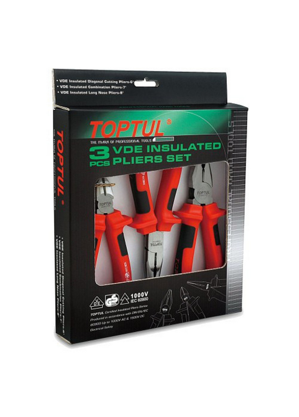 Плоскогубці діелектричні 1000V набір 3од. TOPTUL (267659140)