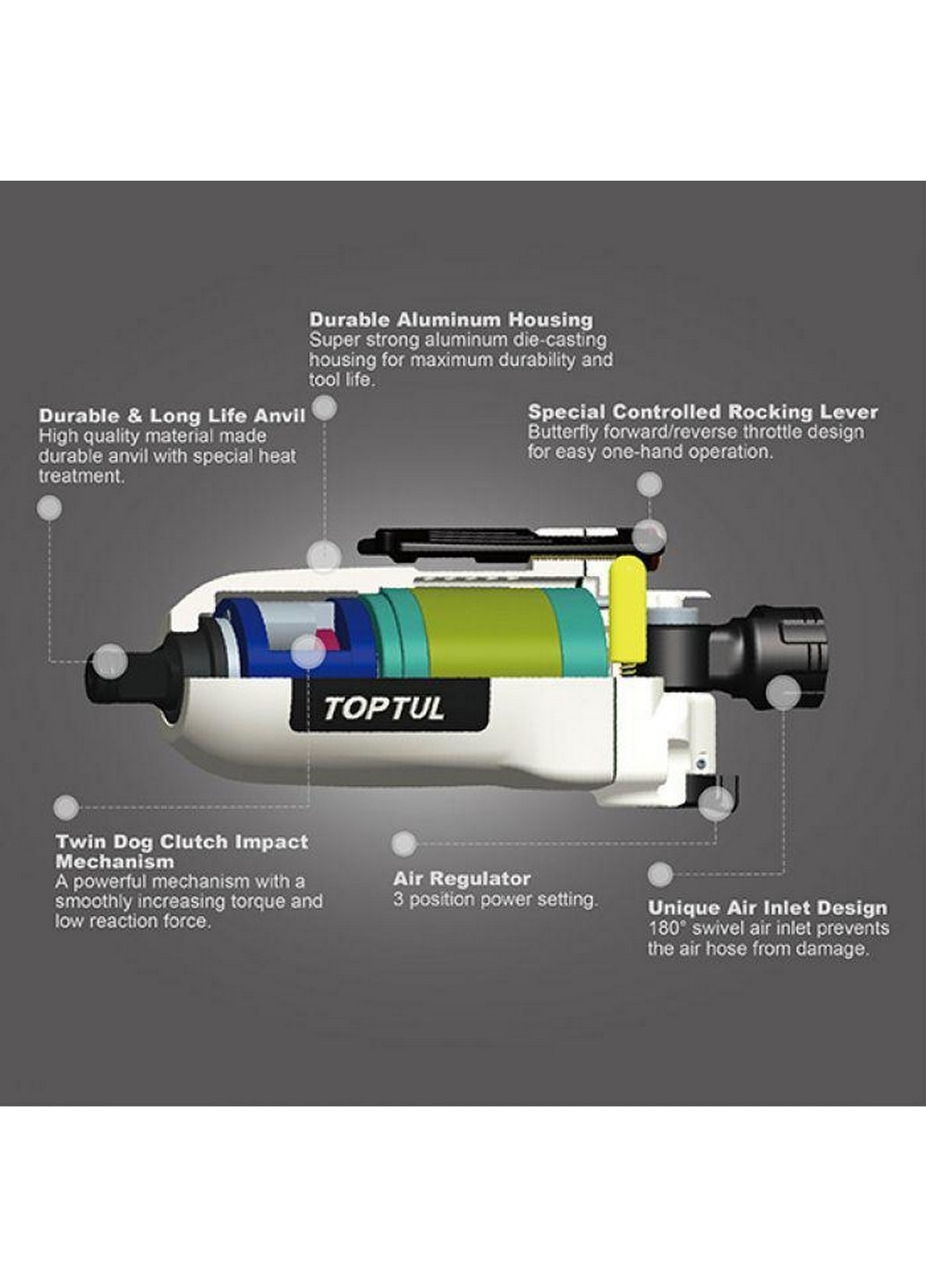 Пневмогайковерт профессиональный 1/4" 108N/m 12000об/мин Mini Butterfly Type TOPTUL (267654353)