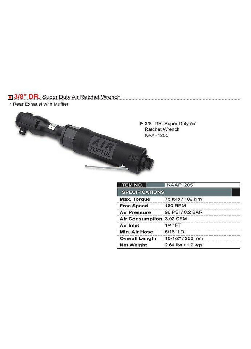 Кутовий пневмогайковерт (пневмотріскачка) 3/8" 102N/m 160об/хв TOPTUL (267659348)