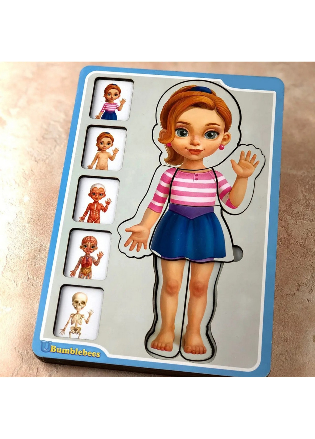 Дерев'яний пазл-вкладиш "Анатомія людини – дівчинка" будова тіла 1,5х16х23 см Ubumblebees (267654648)