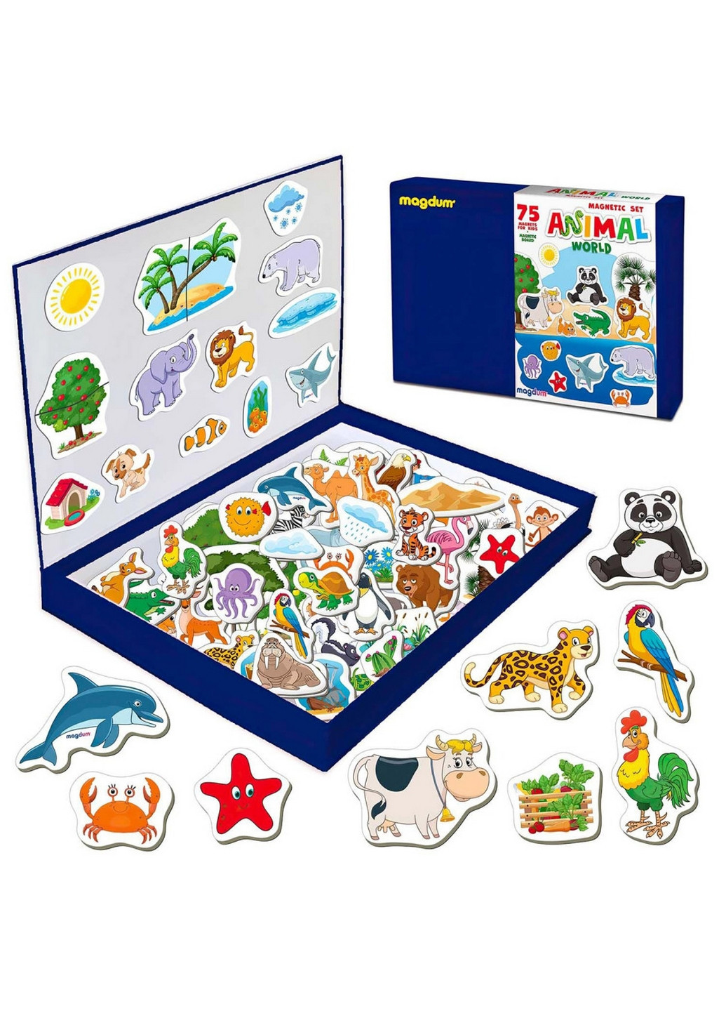 Набор магнитов Мир животных Большая магнитная история 75 магнитов 23х34х3 см MAGDUM (267659916)