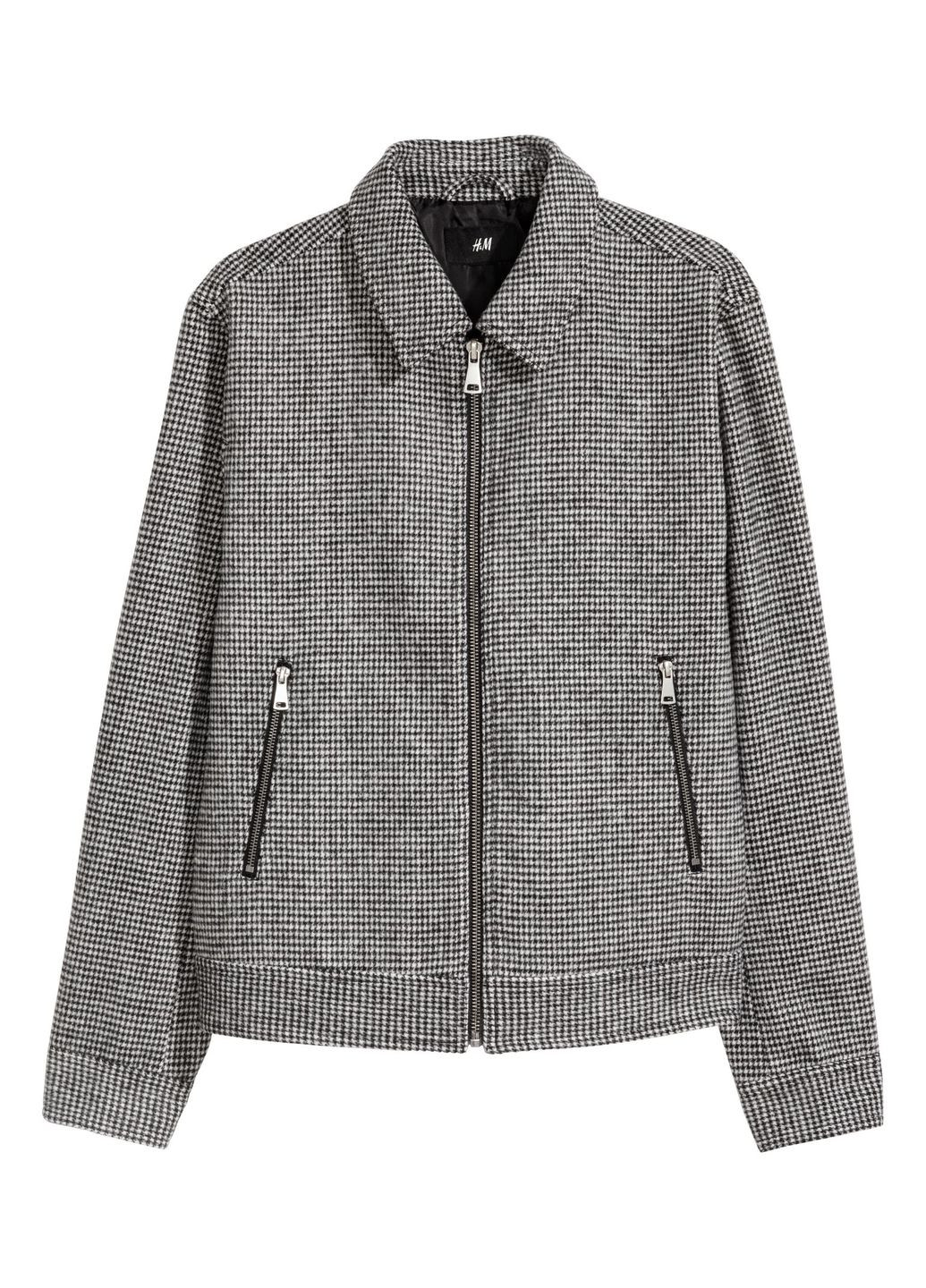 Черно-белая демисезонная куртка шерсть бленд H&M