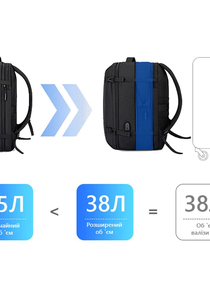 Рюкзак-сумка розширювана MR1930SJ об'єм 38л. для ноутбука 15,6" Чорний (MR1930SJ-00-3081UA) Mark Ryden (267577732)
